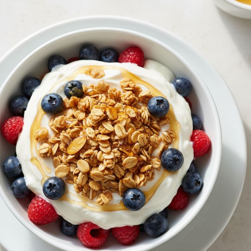 Greek Yogurt Parfait with Mixed Berries and Almond Crunch