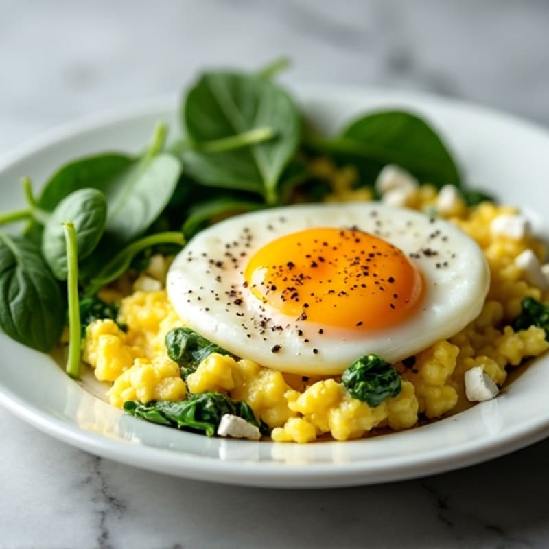 Fluffy Scrambled Eggs with Fresh Spinach and Feta