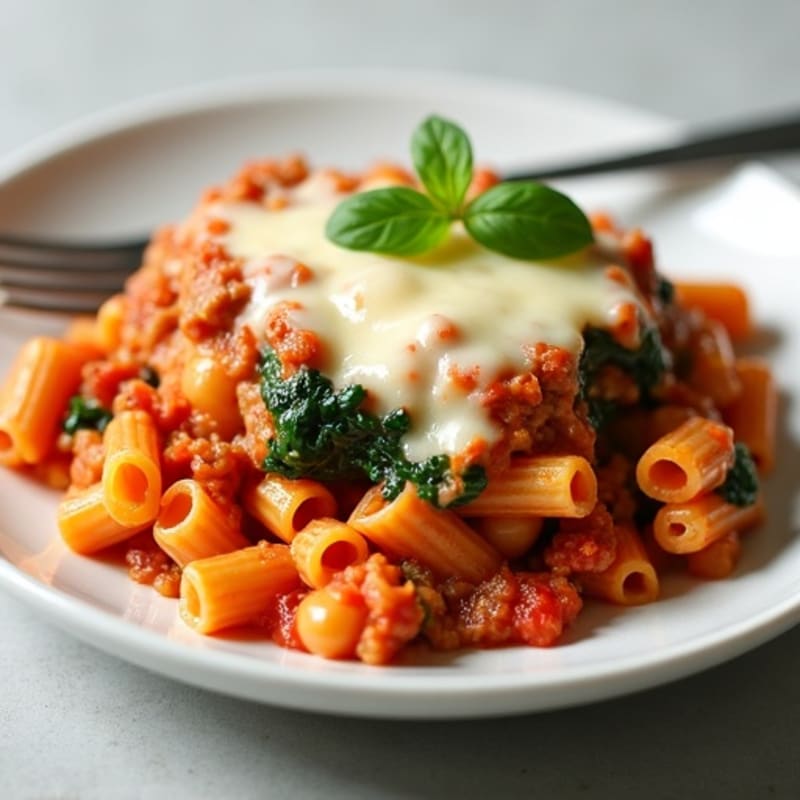 Cheesy Baked Ziti with Lean Ground Turkey and Fresh Spinach