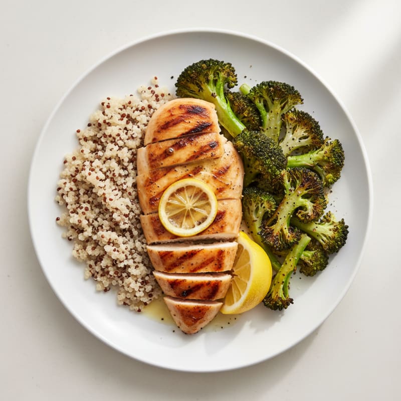 Grilled Chicken Breast with Quinoa and Roasted Broccoli