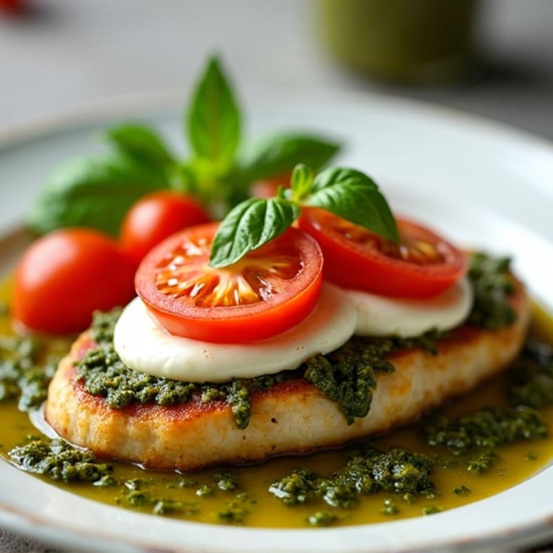 Tender Pesto Chicken with Creamy Mozzarella and Fresh Tomatoes