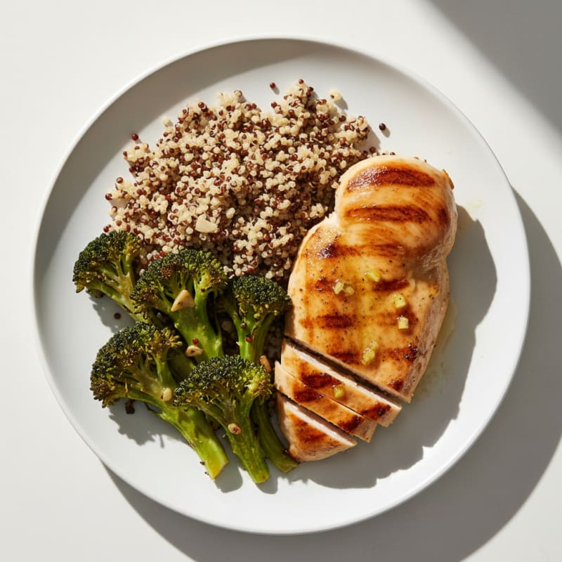 Grilled Chicken Breast with Roasted Broccoli and Quinoa