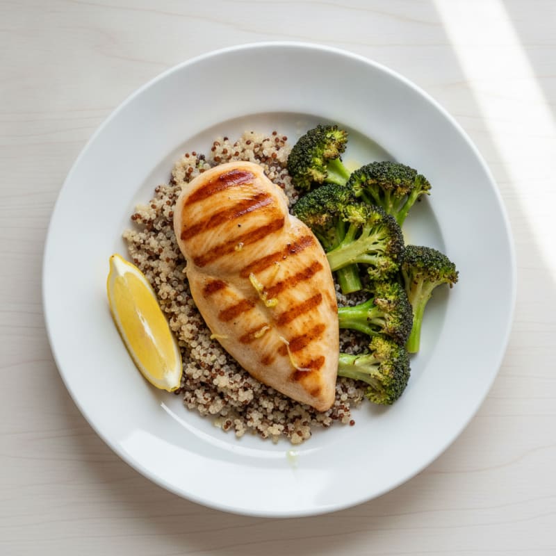 Grilled Chicken Breast with Quinoa and Roasted Broccoli