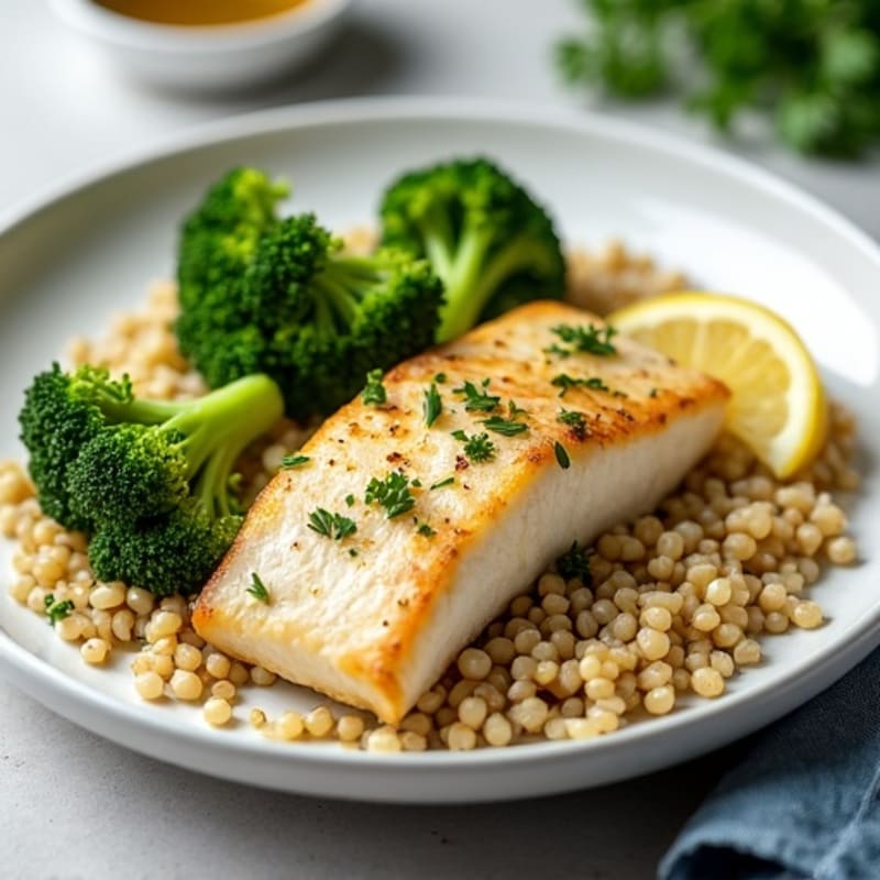 Seared Cod with Roasted Broccoli and Quinoa