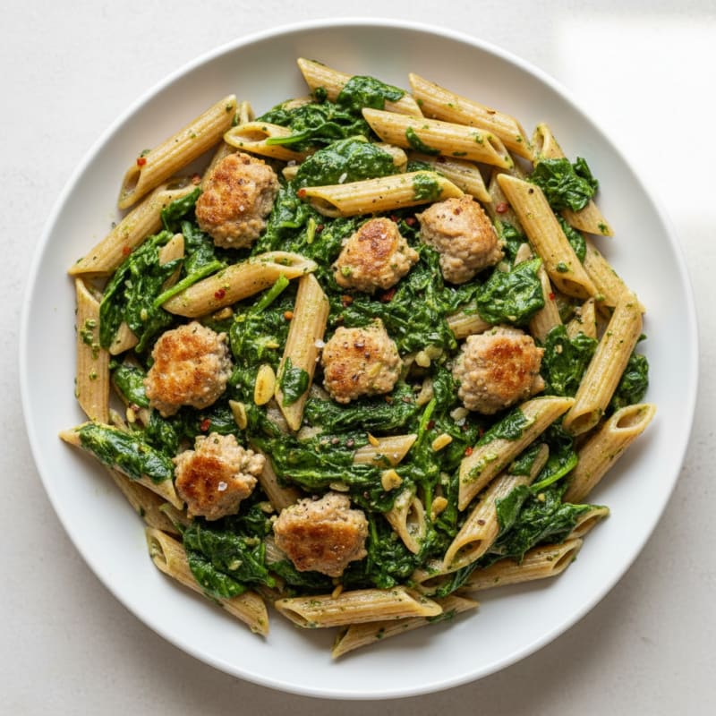 Italian Sausage Penne with Spinach Cheese Sauce