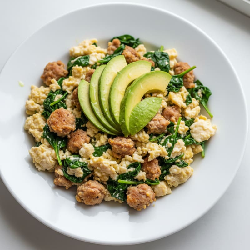 Egg White Scramble with Turkey Sausage and Spinach
