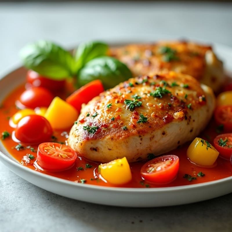 Herb-Tomato Braised Chicken with Bell Peppers