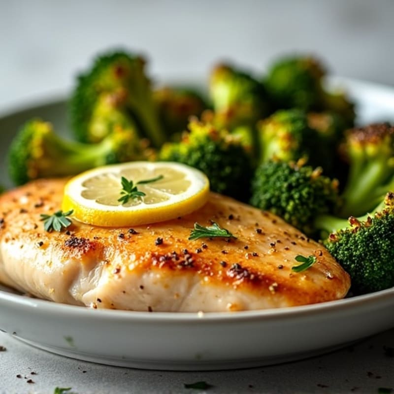 Lemon-Garlic Pan-Seared Chicken with Crispy Roasted Broccoli