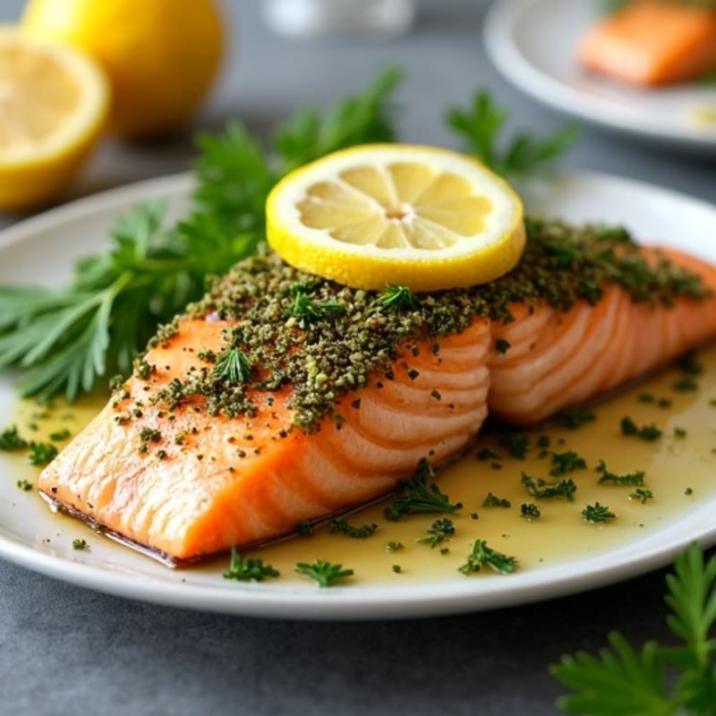Herb-Crusted Pan Seared Salmon with Lemon