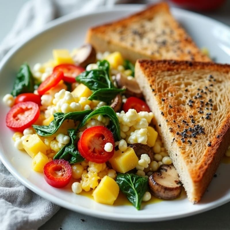 Egg White Veggie Scramble with Cottage Cheese and Spinach