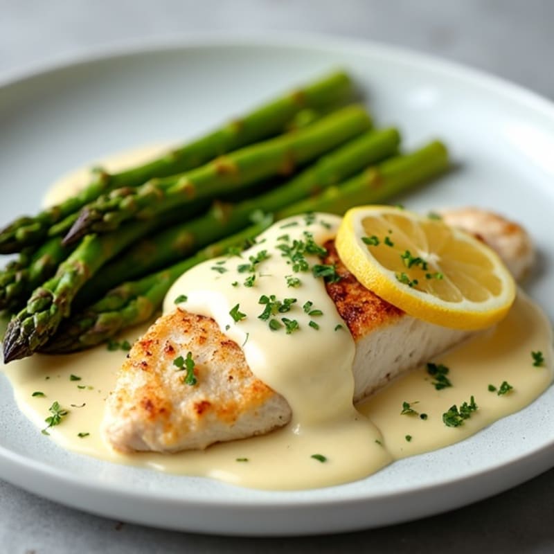 Creamy Lemon Garlic Chicken with Roasted Asparagus