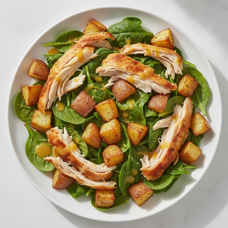 Rotisserie Chicken Spinach Salad with Air-Fried Potatoes