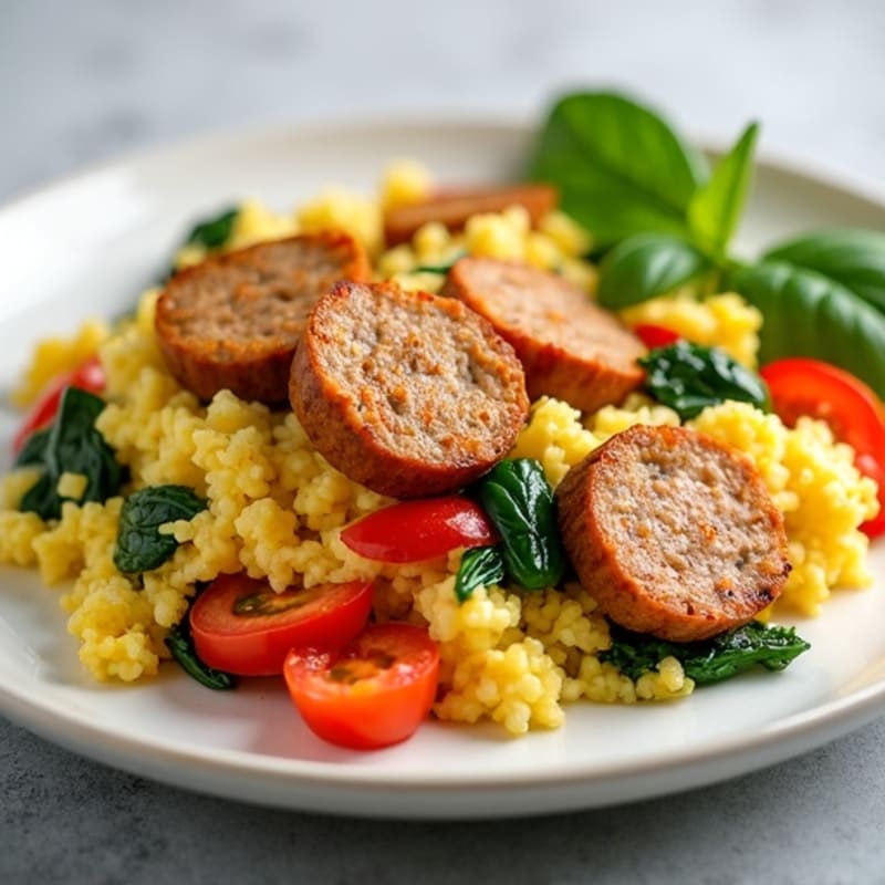 Egg White Veggie Scramble with Lean Turkey Sausage