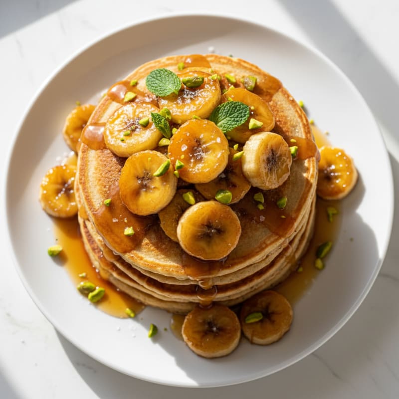 Golden Caramelized Banana Pancakes