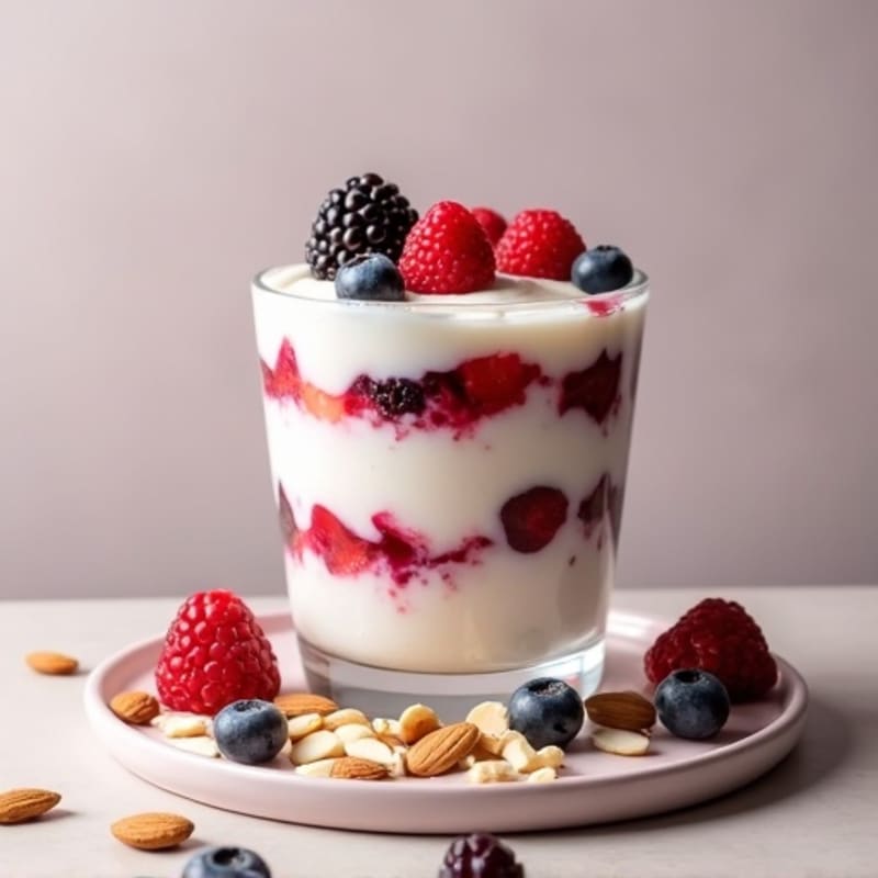 Greek Yogurt Protein Parfait with Mixed Berries and Almonds