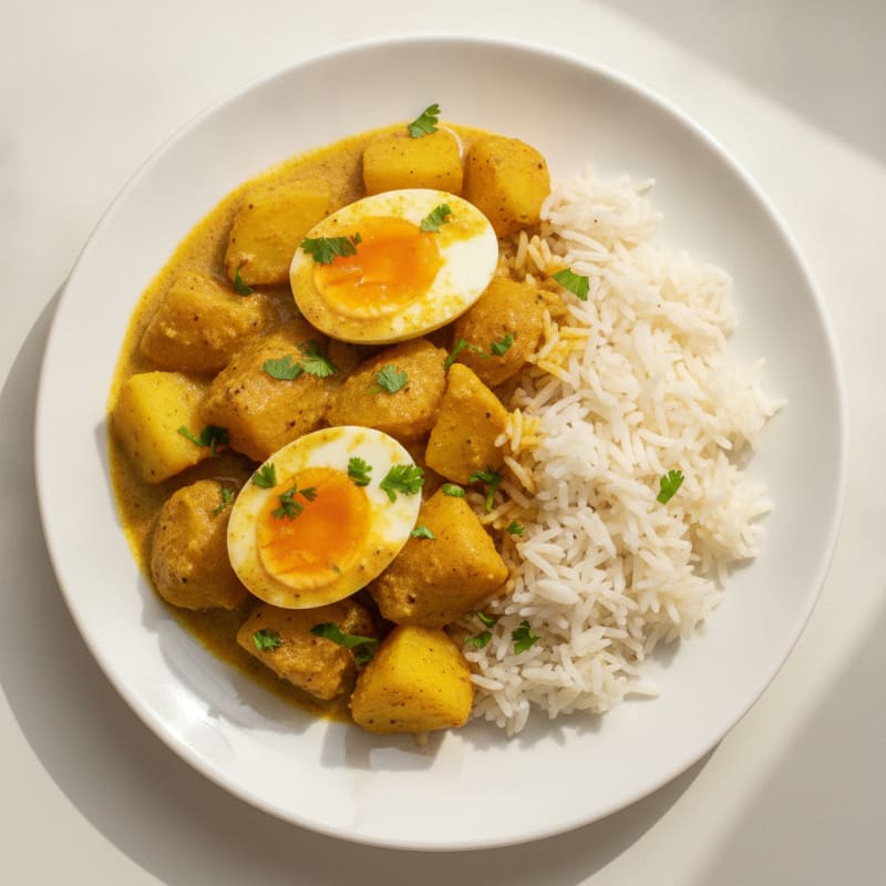 Potato and Egg Curry with Sona Masoori Rice