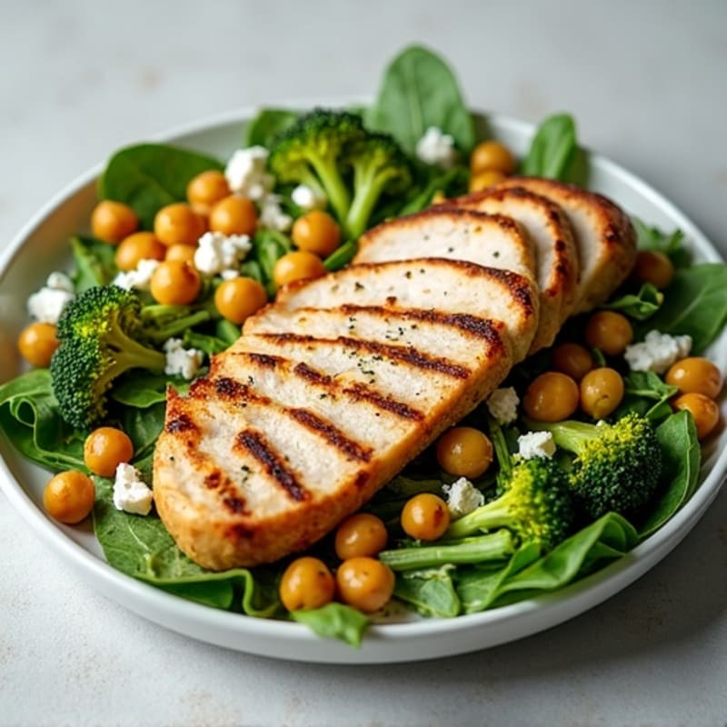 Grilled Turkey Breast Salad with Chickpeas and Roasted Broccoli