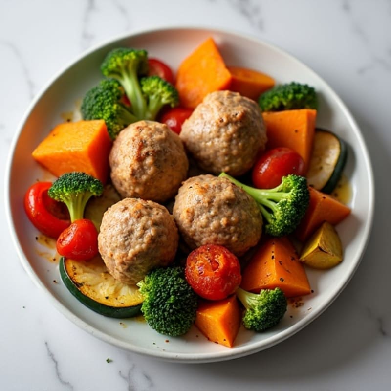 Lean Turkey Meatballs with Roasted Vegetables