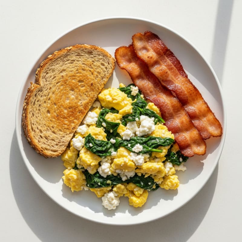 Cottage Cheese Scramble with Spinach and Turkey Bacon