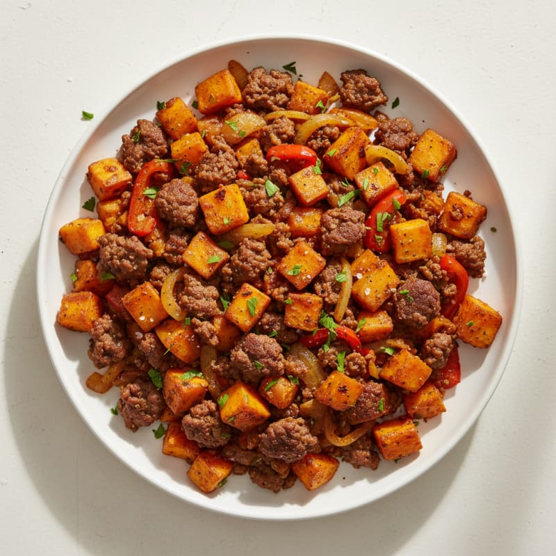 Smoky Bison and Roasted Sweet Potato Hash