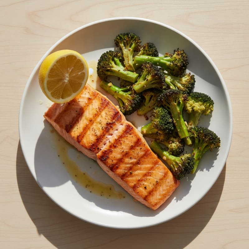 Seared Salmon with Roasted Broccoli and Lemon