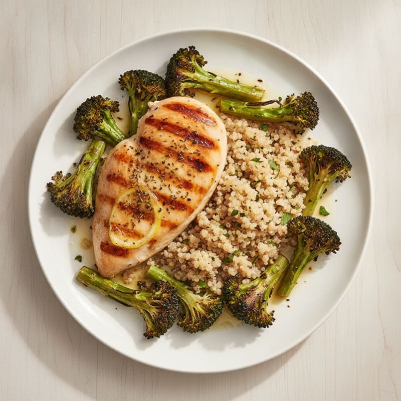 Grilled Chicken Breast with Roasted Broccoli and Quinoa