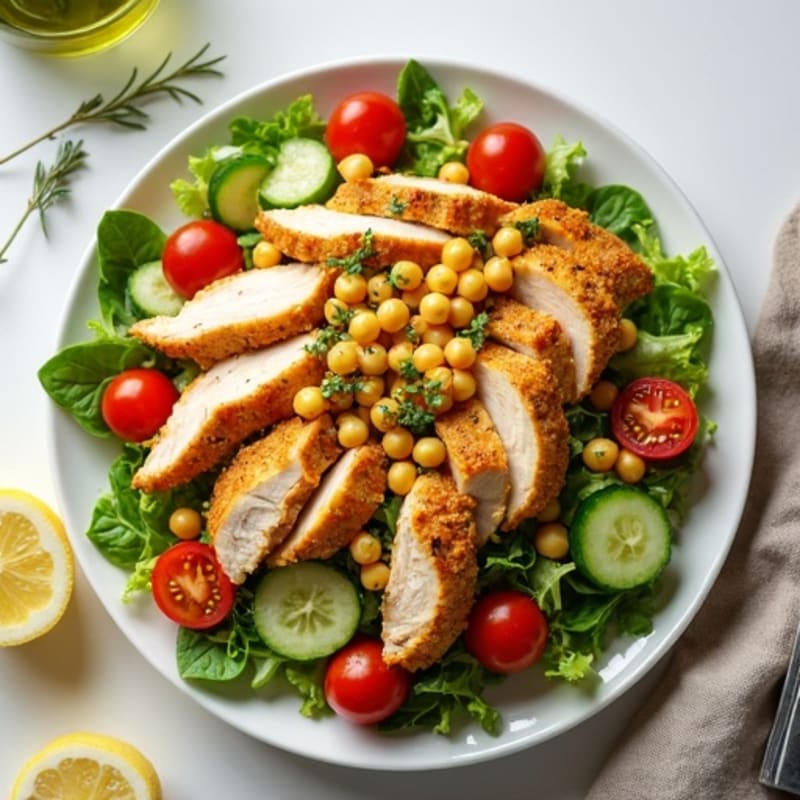 Herb-Roasted Chicken and Crispy Chickpea Salad with Zesty Lemon Vinaigrette