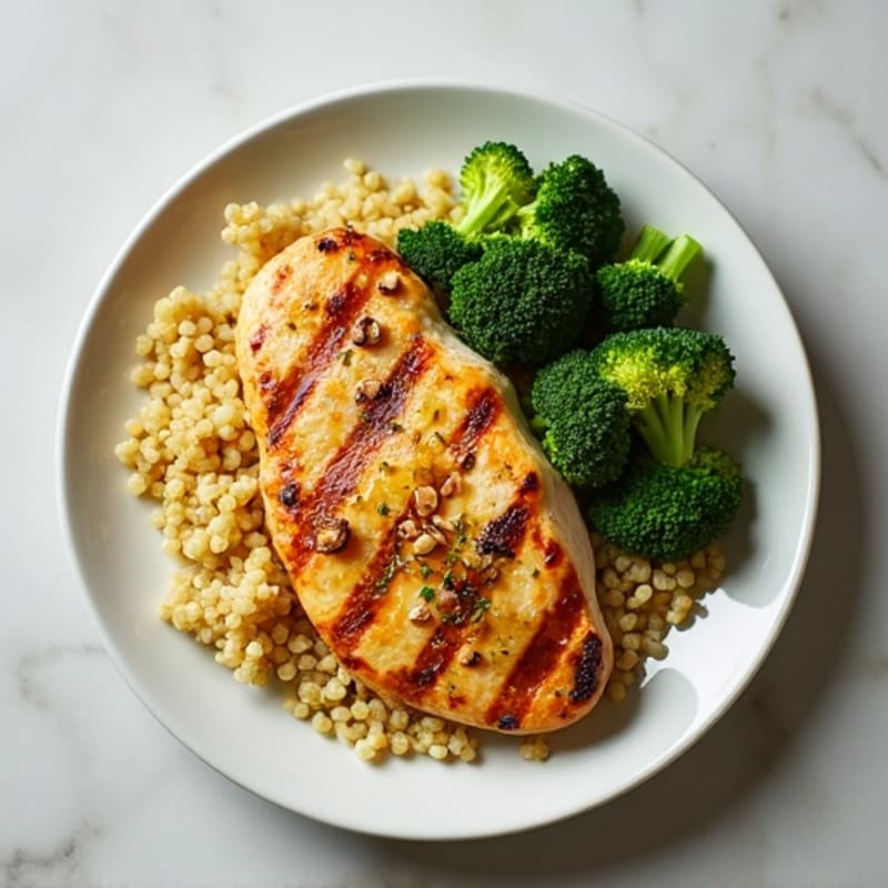 Grilled Citrus-Garlic Chicken Breast with Quinoa and Roasted Broccoli