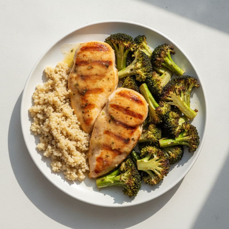 Grilled Chicken Breast with Quinoa and Roasted Broccoli