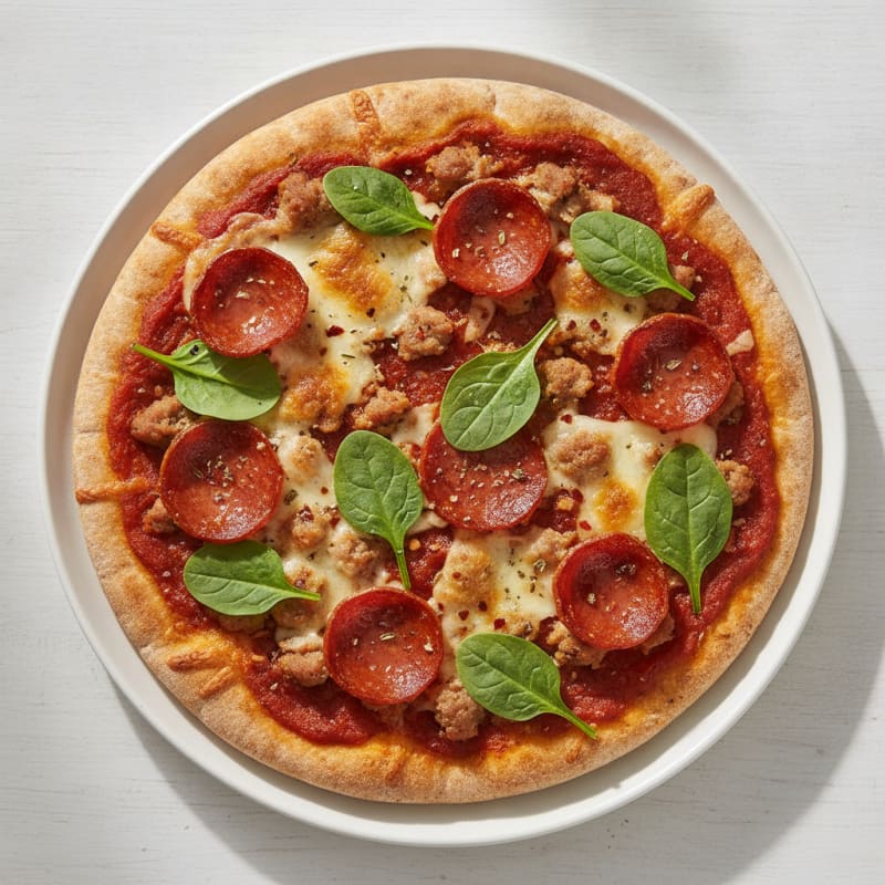 High-Protein Pepperoni & Sausage Pita Pizza