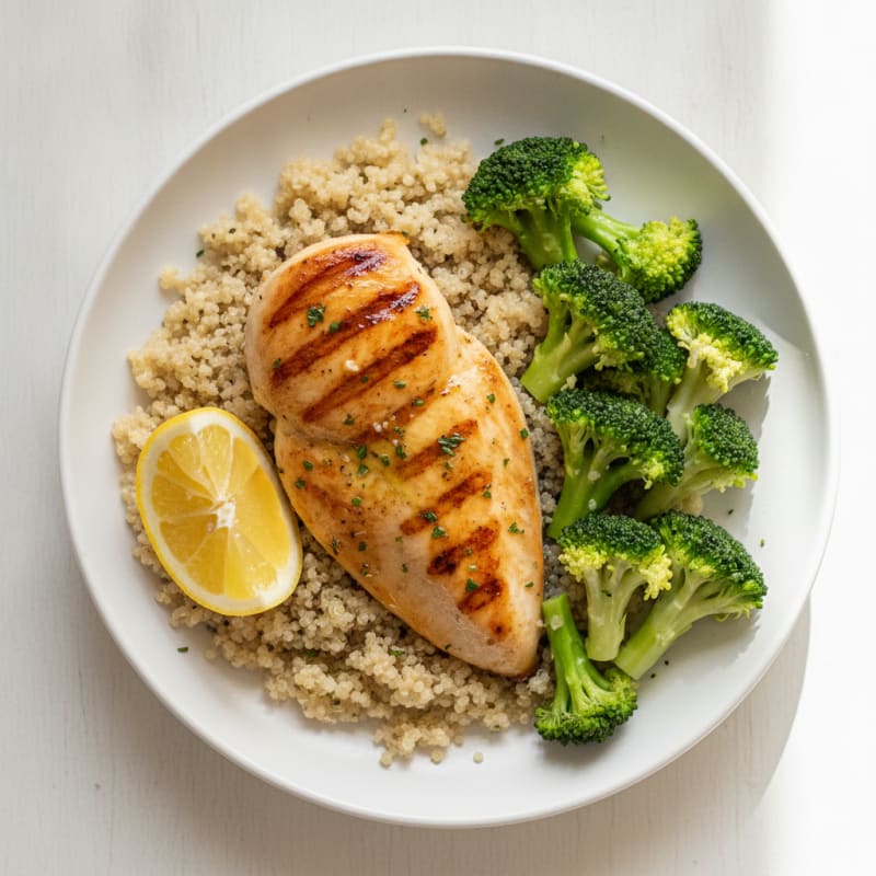 Grilled Chicken Breast with Quinoa and Steamed Broccoli