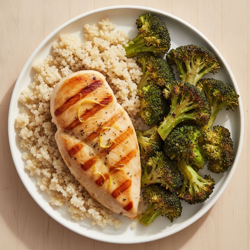 Grilled Chicken Breast with Roasted Broccoli and Quinoa