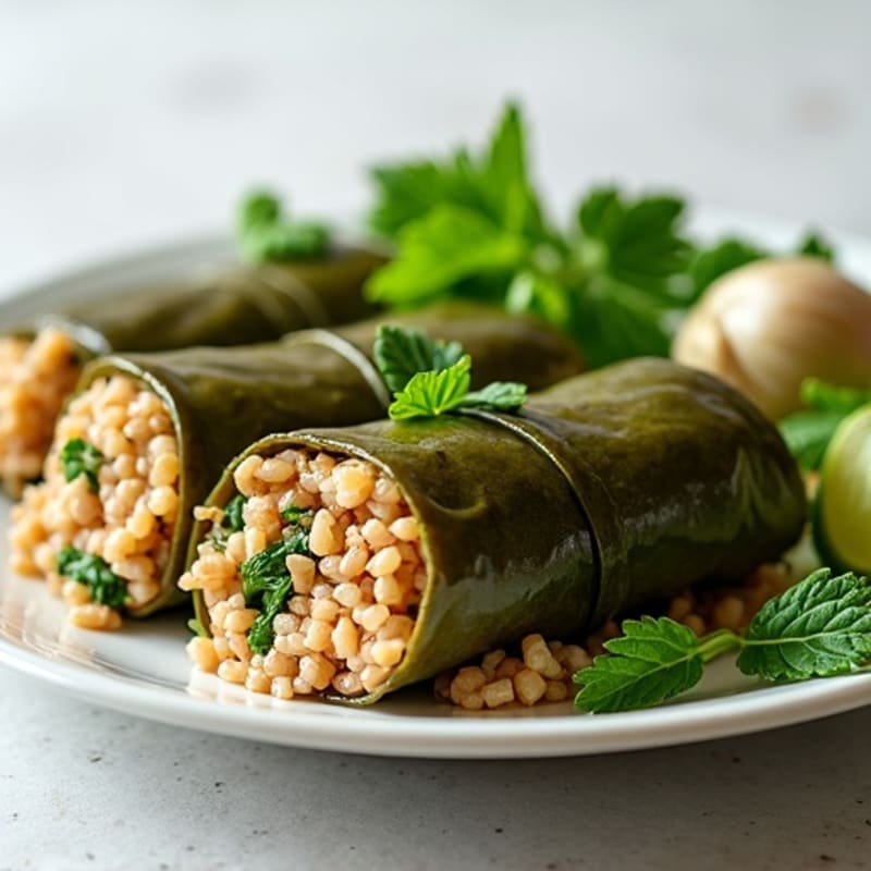 Tender Herb-Stuffed Ground Meat and Rice Wrapped in Vine Leaves