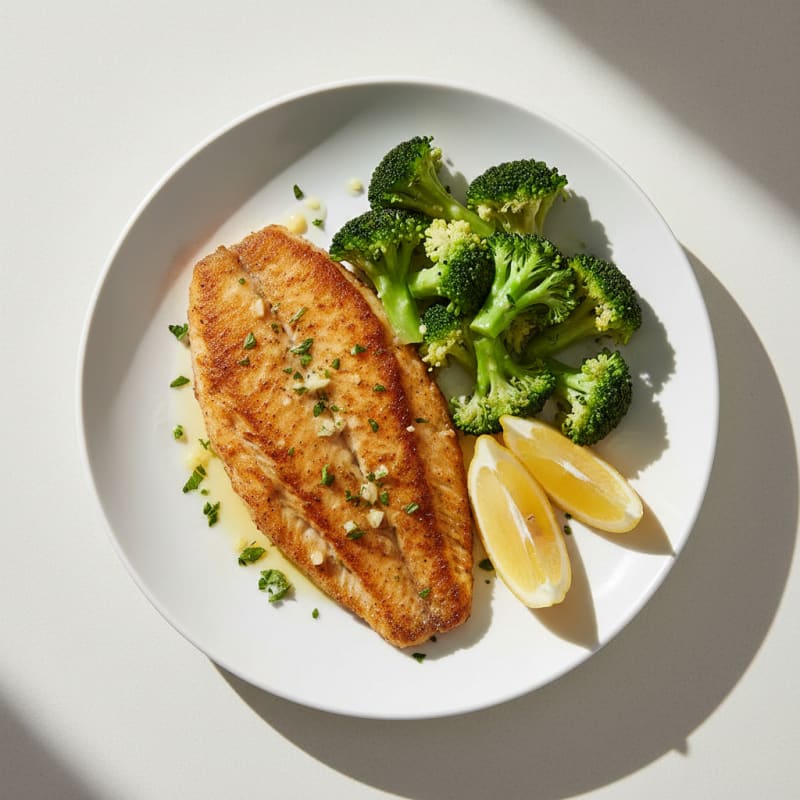 Seared Tilapia with Steamed Broccoli and Lemon
