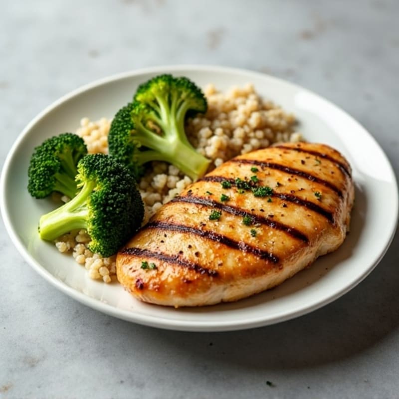 Grilled Chicken Breast with Roasted Broccoli and Quinoa