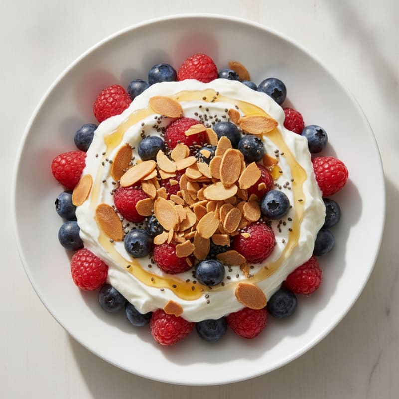 Greek Yogurt Parfait with Mixed Berries and Almonds