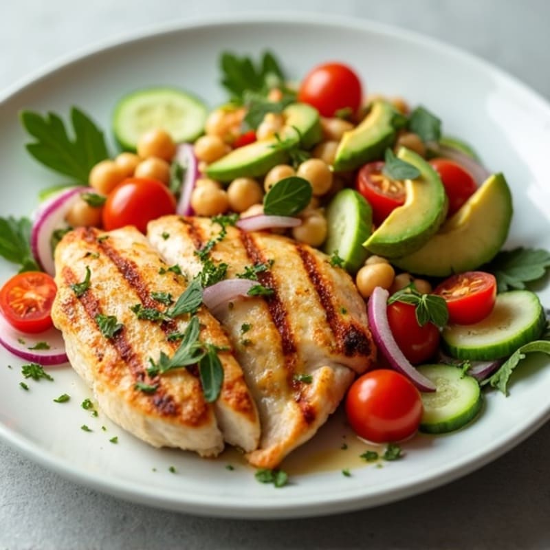 Grilled Chicken Breast with Chickpea and Avocado Salad