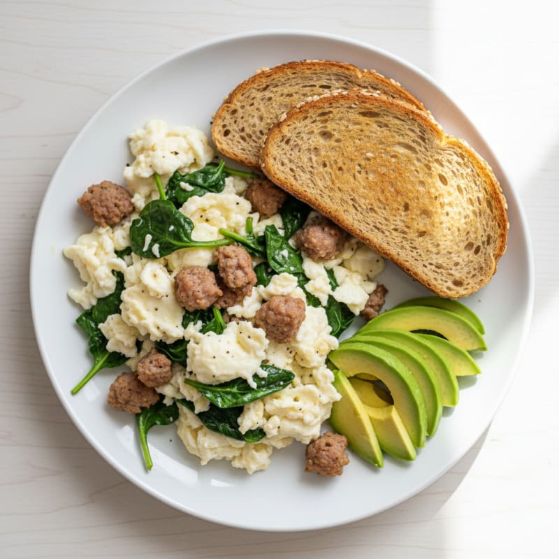 Egg White Scramble with Spinach and Turkey Sausage