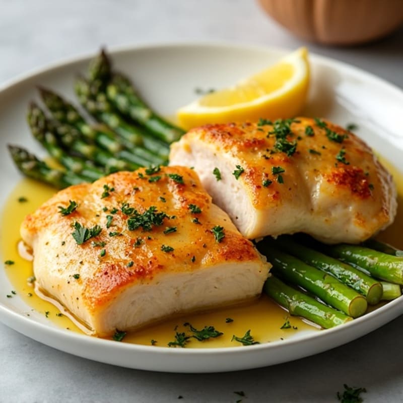 Crispy Lemon Herb Baked Chicken with Roasted Asparagus