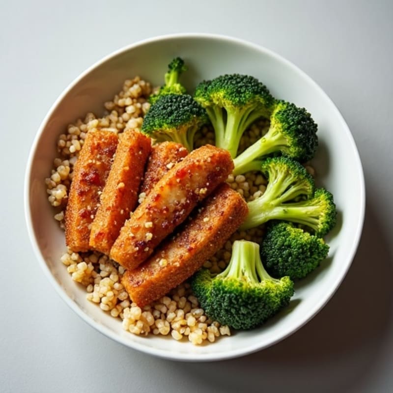 Crispy Tempeh Bowl with Quinoa and Roasted Broccoli