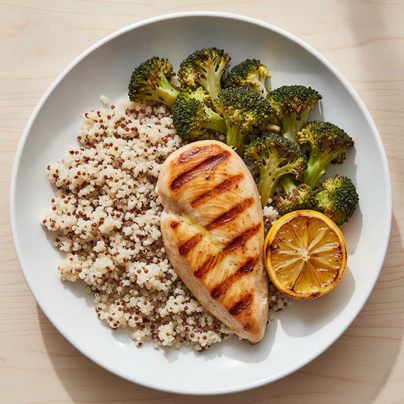 Grilled Chicken Breast with Quinoa and Roasted Broccoli