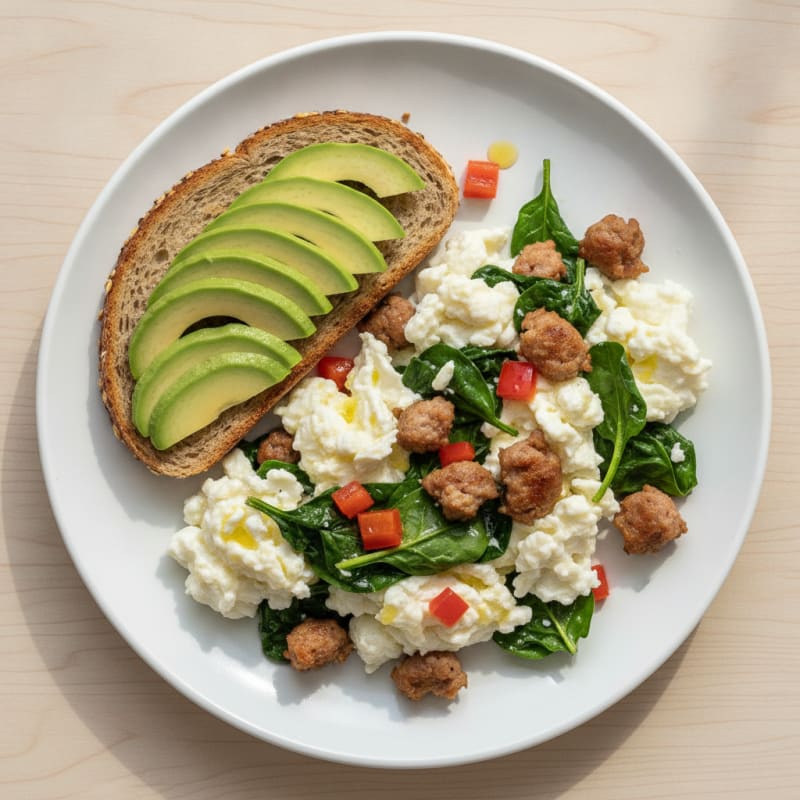 Egg White Scramble with Turkey Sausage and Spinach