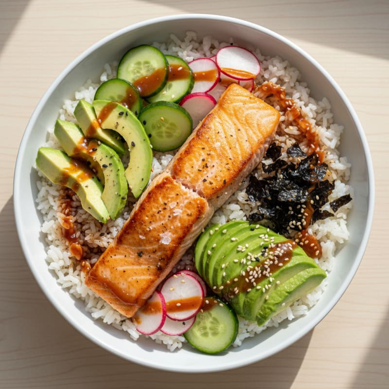 Salmon Sushi Rice Bowl with Avocado