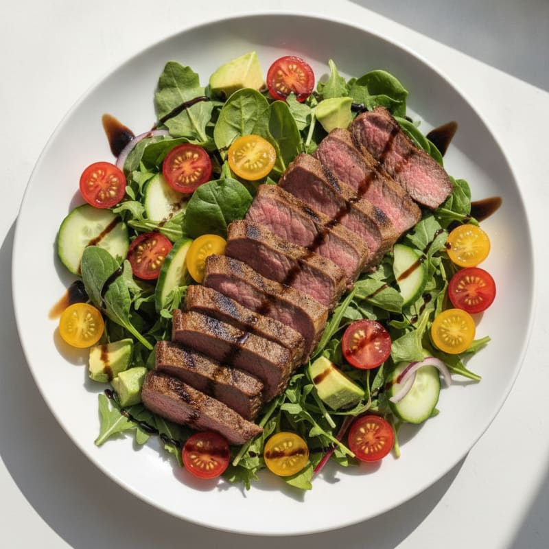 Grilled Steak Salad with Cherry Tomatoes and Mixed Greens