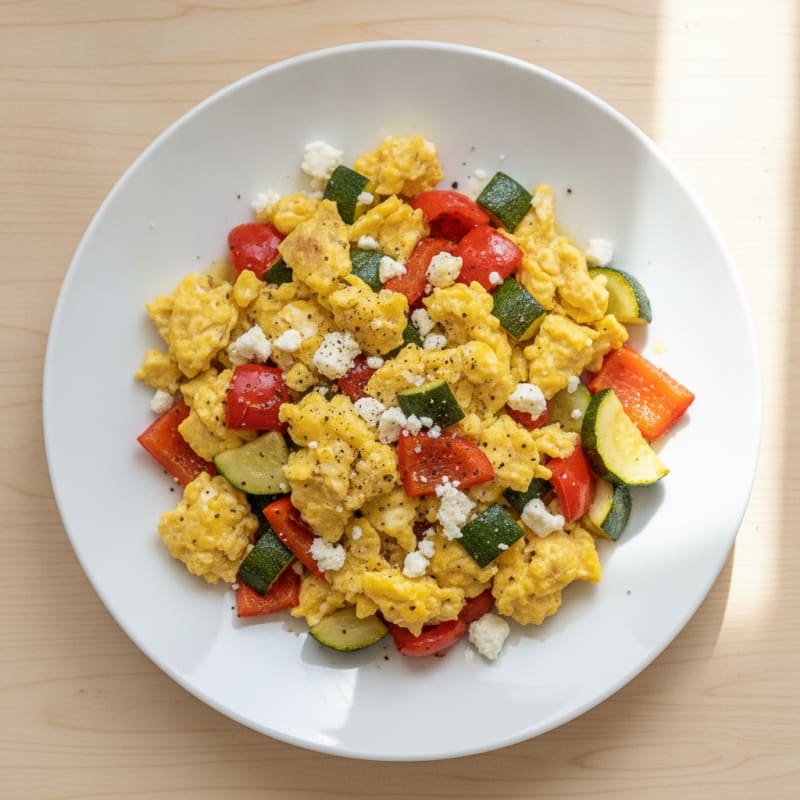 Hearty Scrambled Eggs with Roasted Vegetables