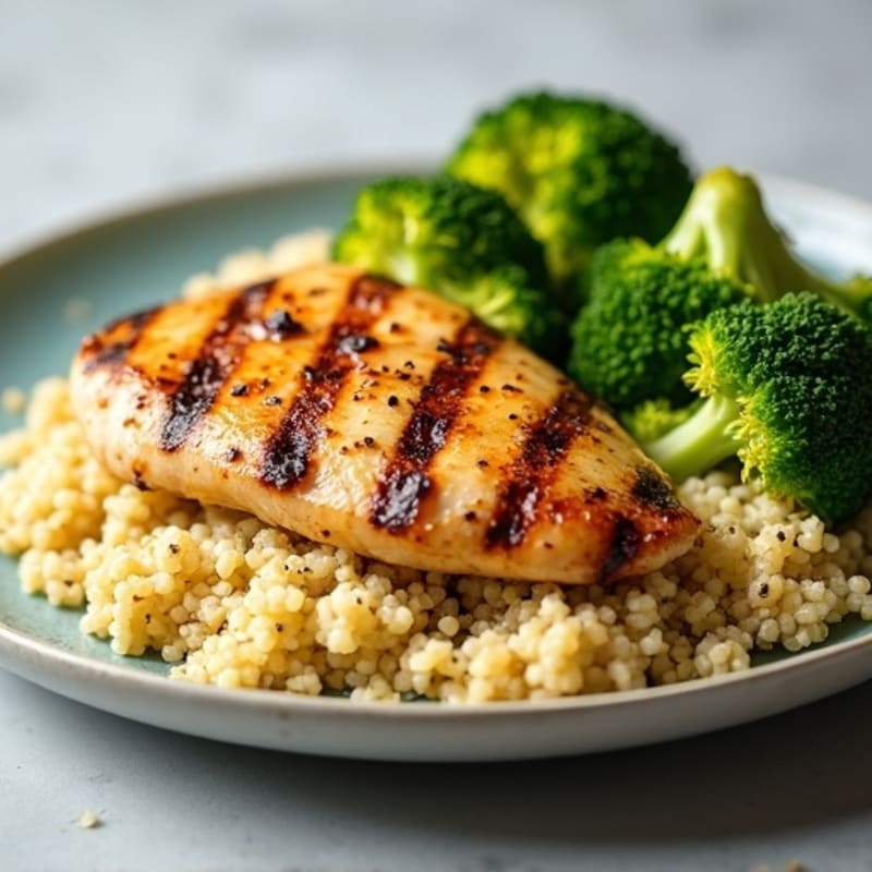 Grilled Chicken Breast with Roasted Broccoli and Quinoa
