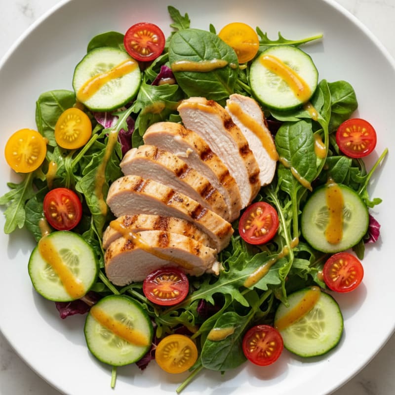 Grilled Turkey Breast Salad with Crunchy Cucumber and Cherry Tomatoes