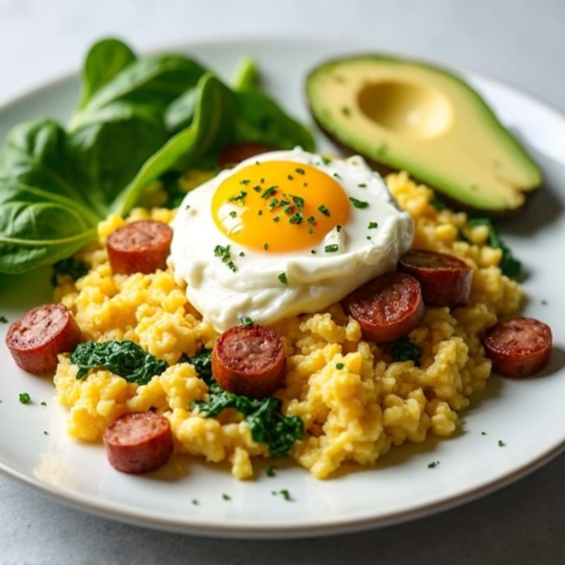 Egg White Scramble with Grilled Turkey Sausage and Cottage Cheese