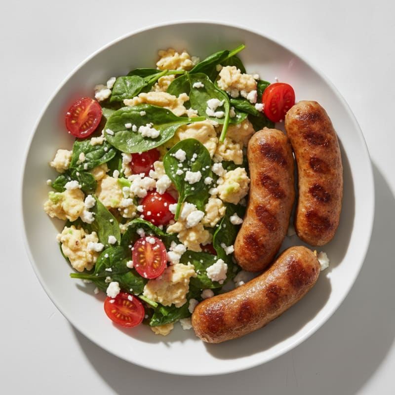 Egg White and Spinach Scramble with Grilled Turkey Sausage