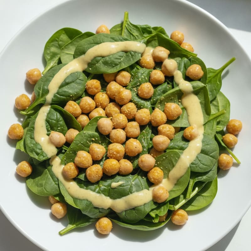 Chickpea Spinach Salad with Lemon Tahini Dressing